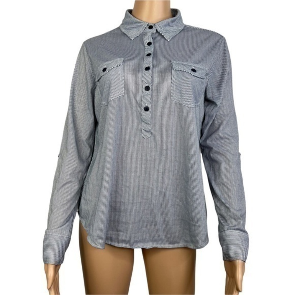 Love Potion Women Casual Shirt Buttons Down Striped Blue Sz S